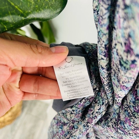 For Love & Lemons Purple Floral Long Sleeve Off Shoulder Pocket Tunic Mini Dress - Picture 8 of 8